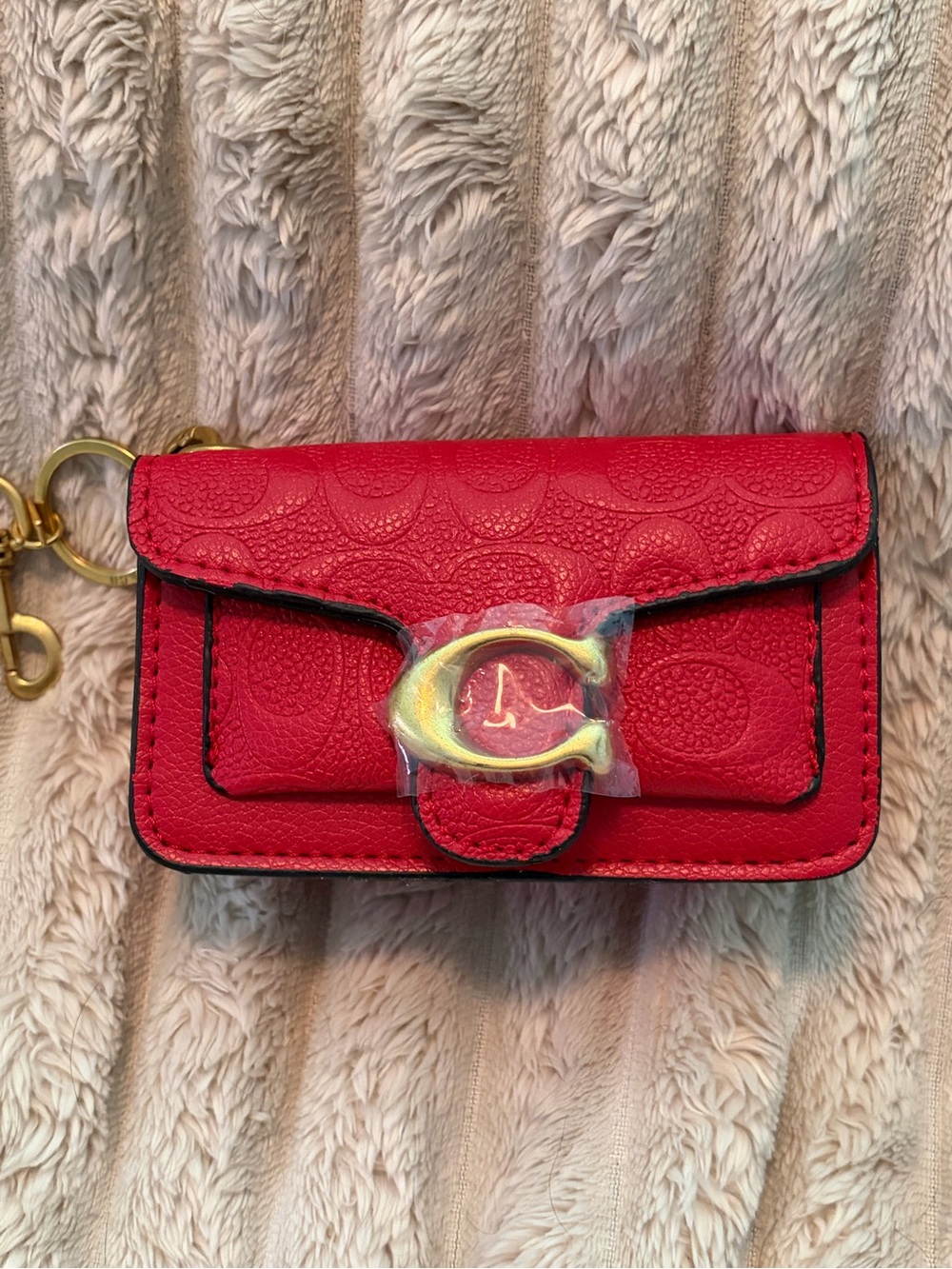 Red Leather Mini Bag Charm with Gold Hardware
